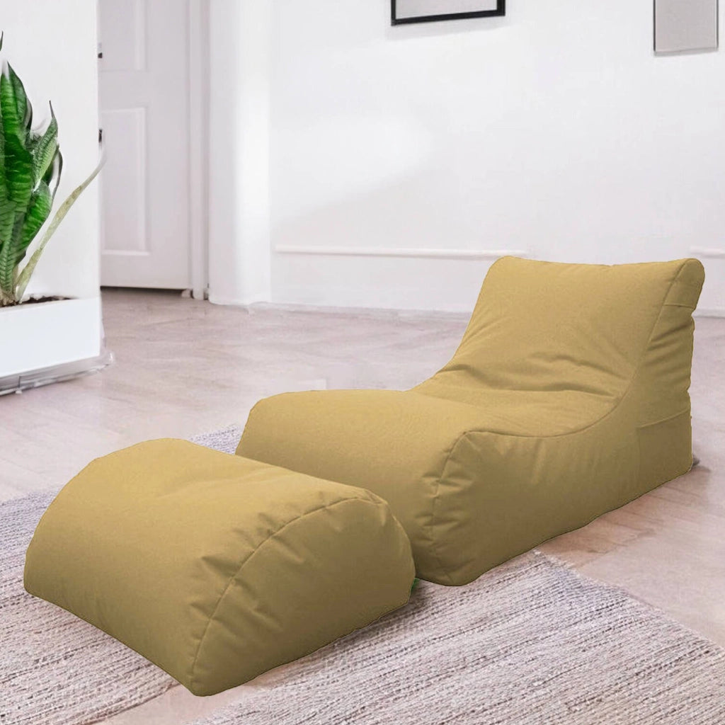 Chaise Longue moderna da Alton, Made in Italy, Poltrona con poggiapiedi in Nylon, Pouf imbottito per camera da letto, cm 120x80h60, colore Beige