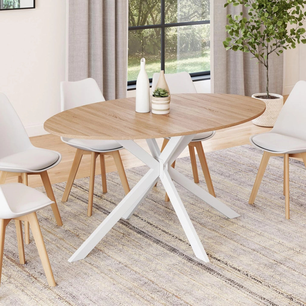 Tavolo da pranzo ovale ALIX per 8 persone con gambe in legno e ragno bianco 150 cm
