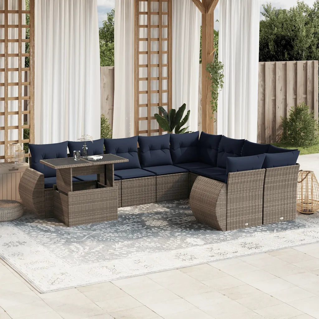 Set Divani da Giardino 10 pz con Cuscini Grigio in Polyrattan 3268771