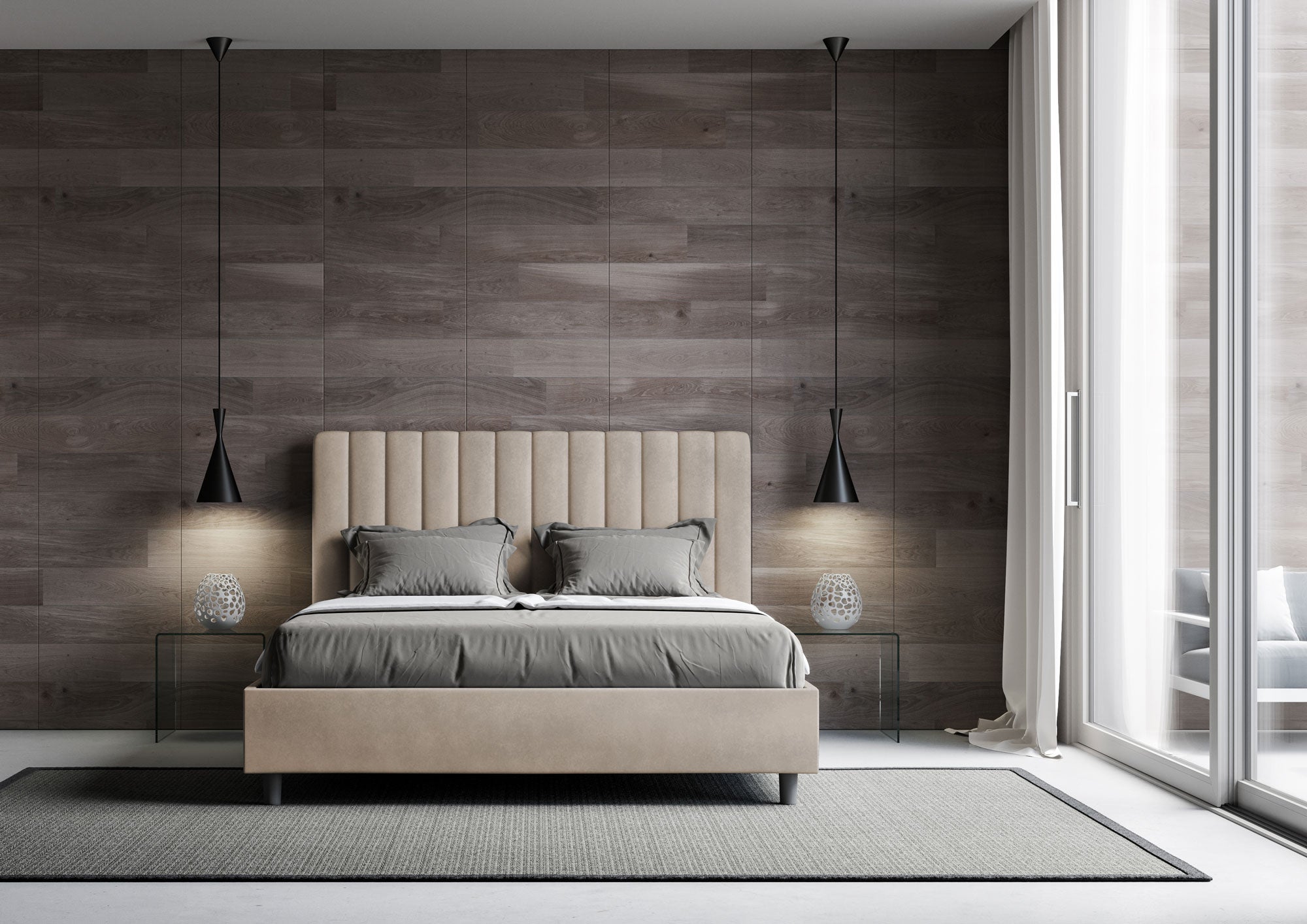 Letto Matrimoniale Francese 140x210 cm con Rete Agueda Sabbia