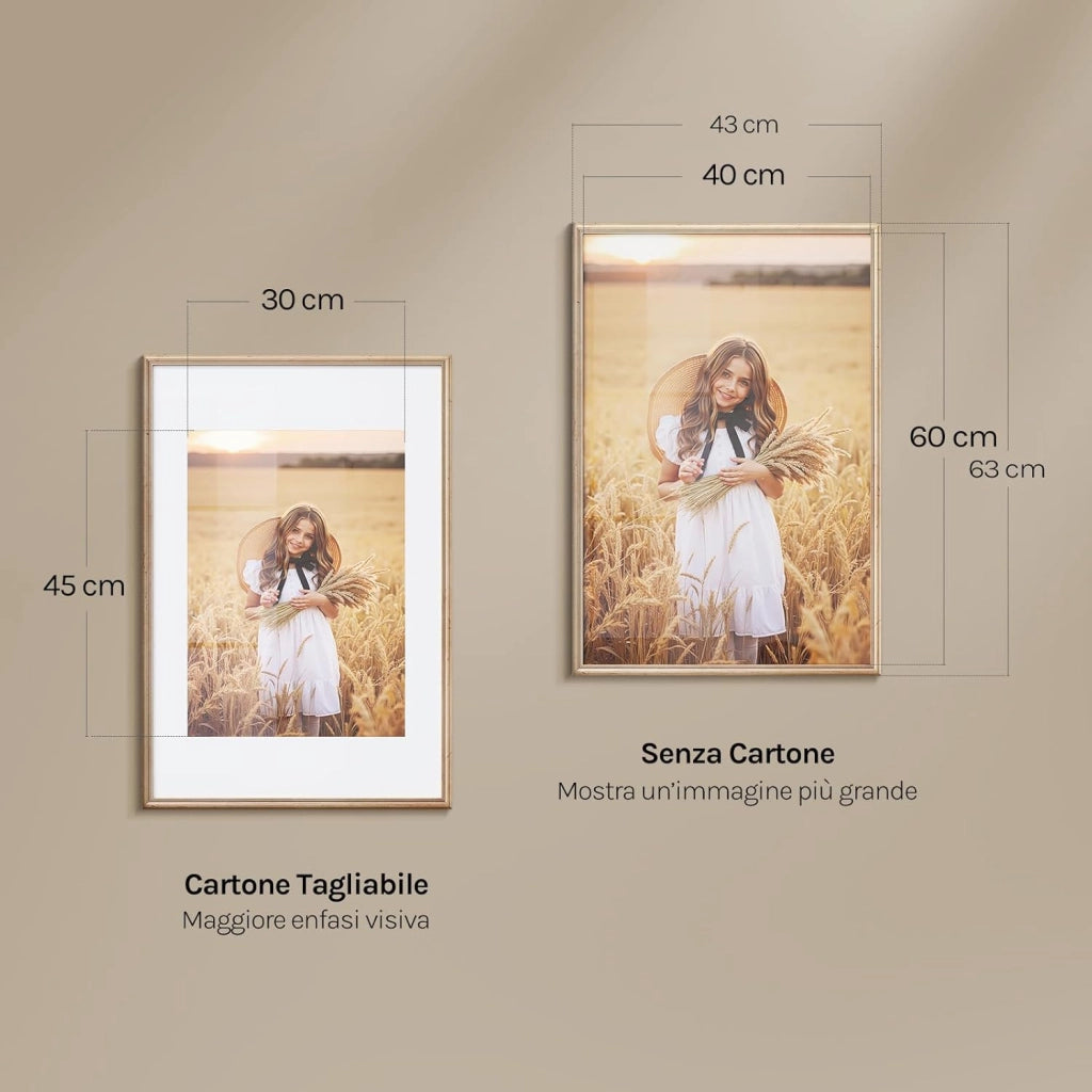 Set di 5 Cornici Foto 40x60 cm con Passepartout, Portafoto da Parete e Tavolo, Verticale o Orizzontale, in Legno Massiccio, Oro