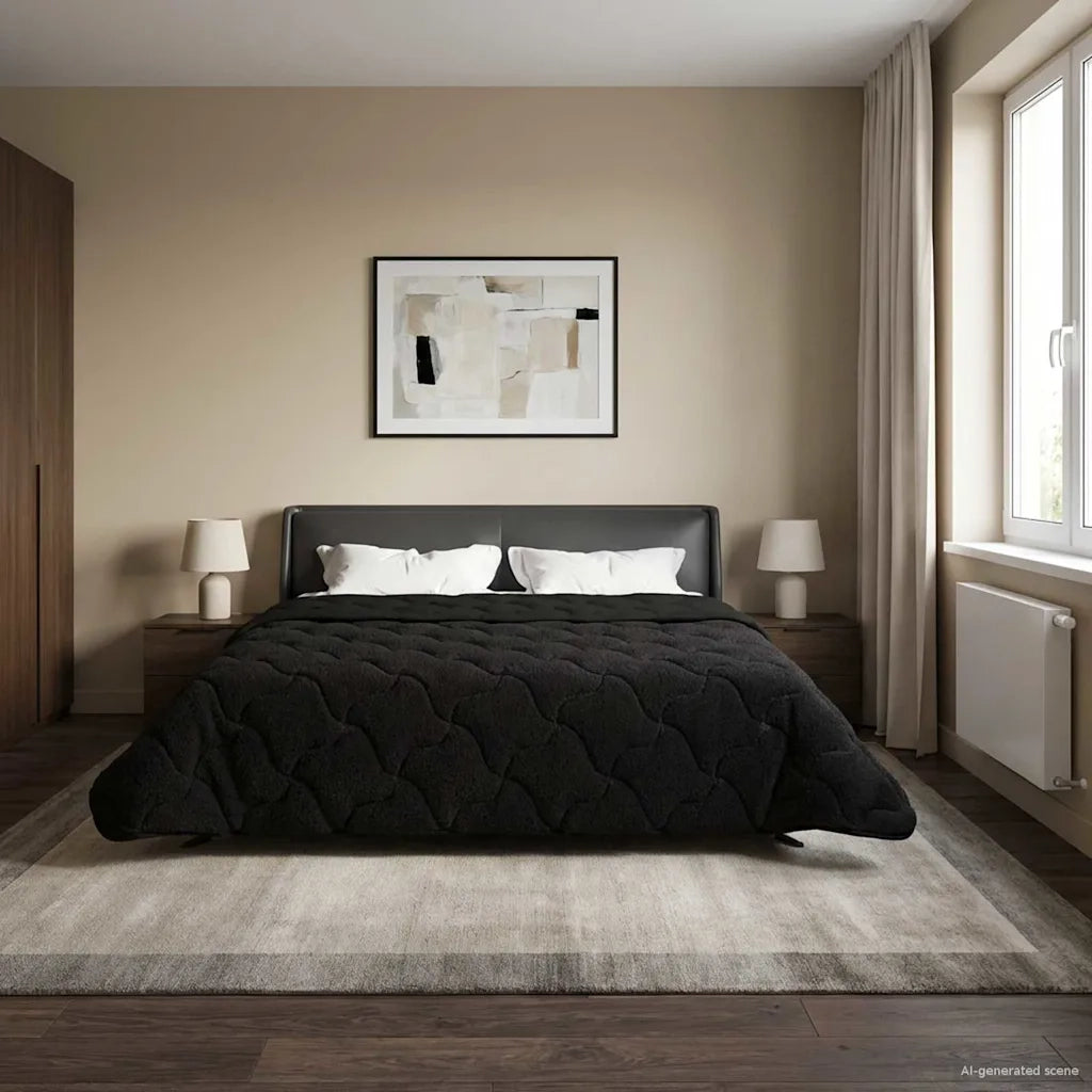 Piumone | Duvet Estivo Nero 220 x 240 cm Microfibra e Fleece Teddy