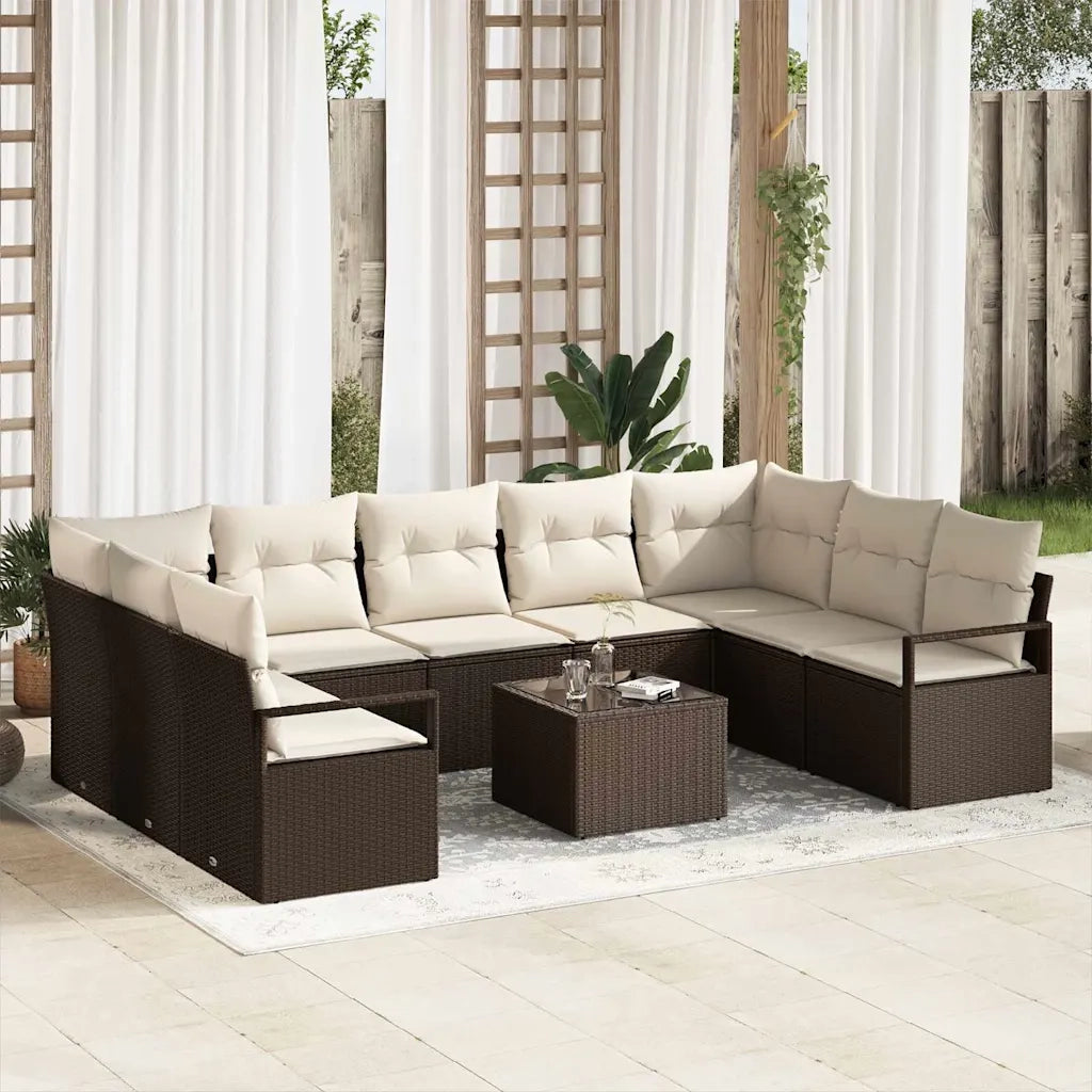 Set Divano da Giardino 10 pcs Marrone e Crema polyrattan 3355217