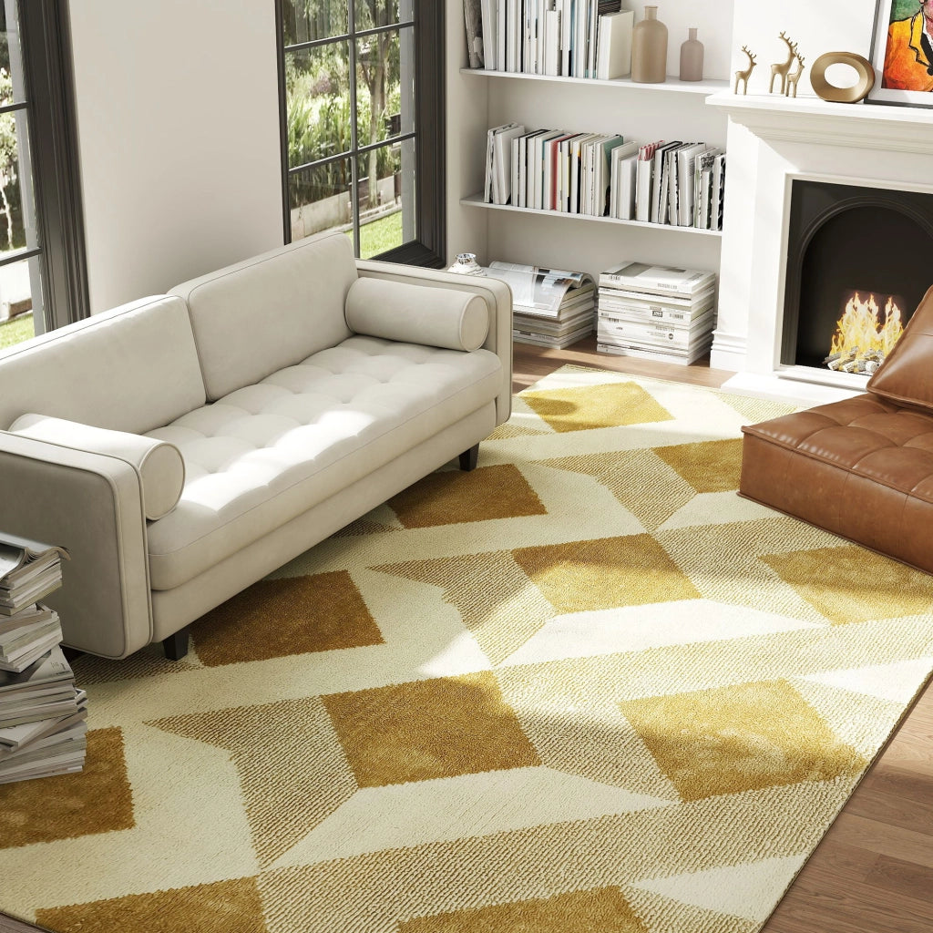 Tappeto Moderno da Soggiorno 230x160 cm Ipoallergenico e Lavabile con Effetto 3D in Polipropilene Giallo