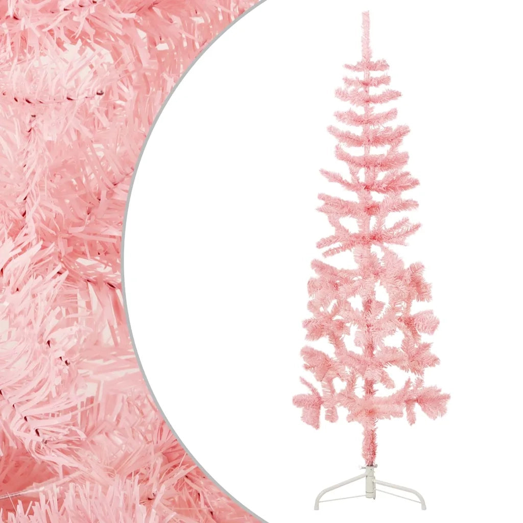 Albero Natale | Decorazioni natalizie Artificiale Sottile a Met¨¤ e Supporto Rosa 150 cm