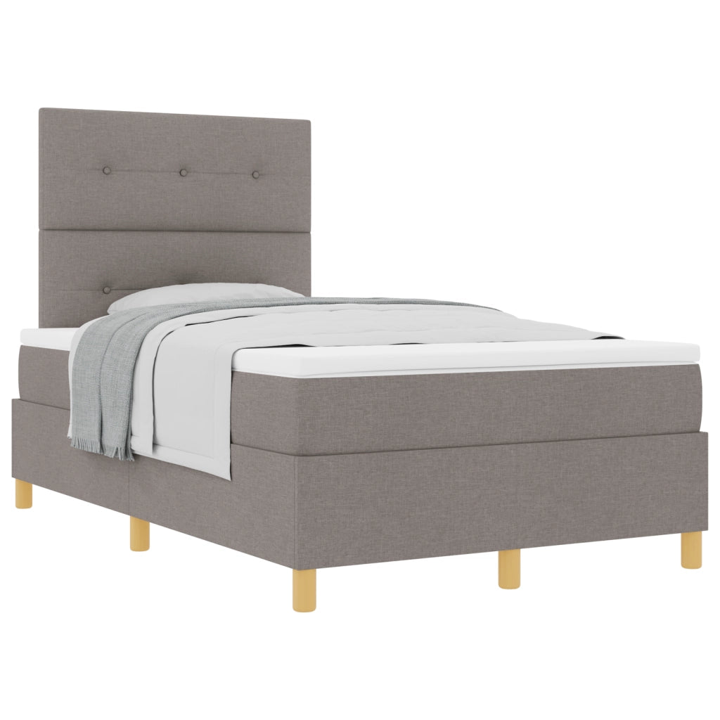 Letto con Box Spring e Materasso Tortora Piccolo Matrimoniale in Tessuto