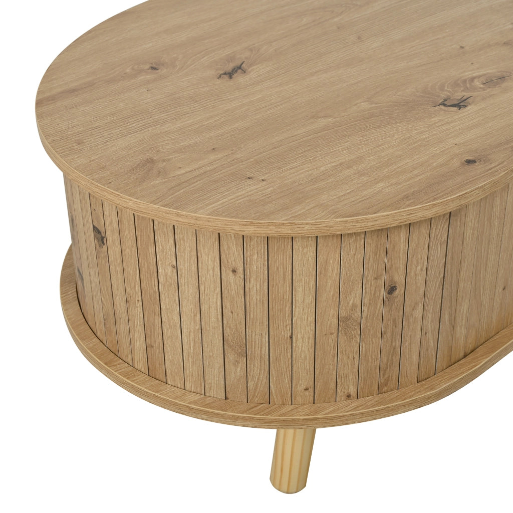 Tavolino da Salotto a Forma di Pisello con 2 Ante Scorrevoli ¨C MINIMAL ¨C MDF, Gambe in Legno Massello