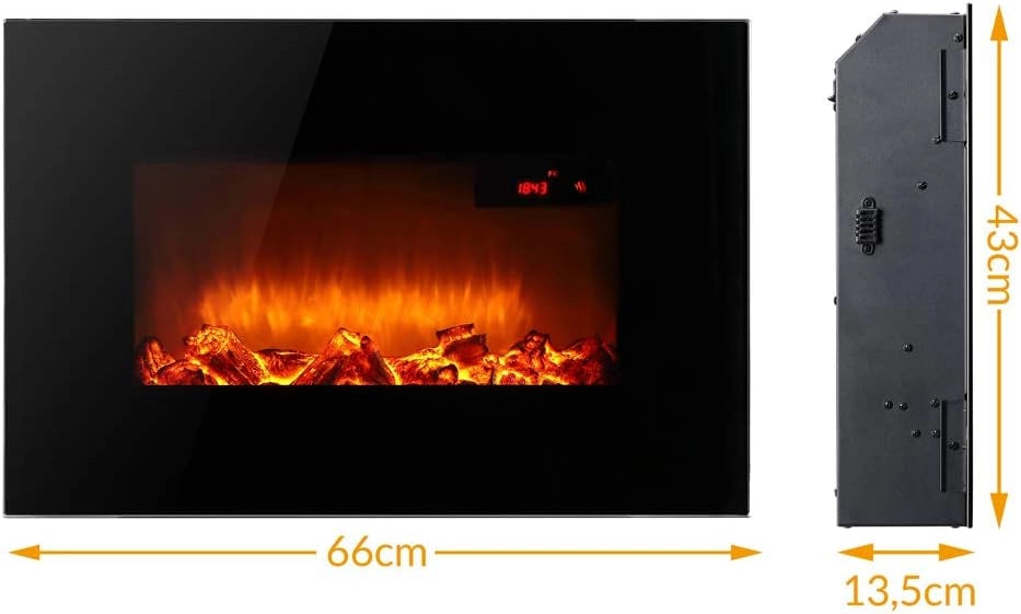 Caminetto a Parete Camino Elettrico Display Head Up 900W / 1800W Termostato Telecomando Timer Regolabile