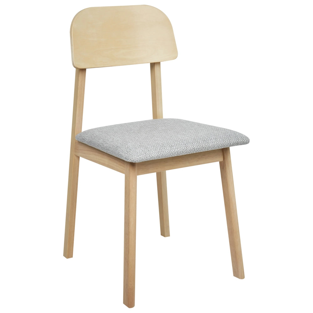 Set di 2 sedie da pranzo Struttura in legno di gomma chiaro Seduta in tessuto poliestere grigio chiaro Senza braccioli Design retrò