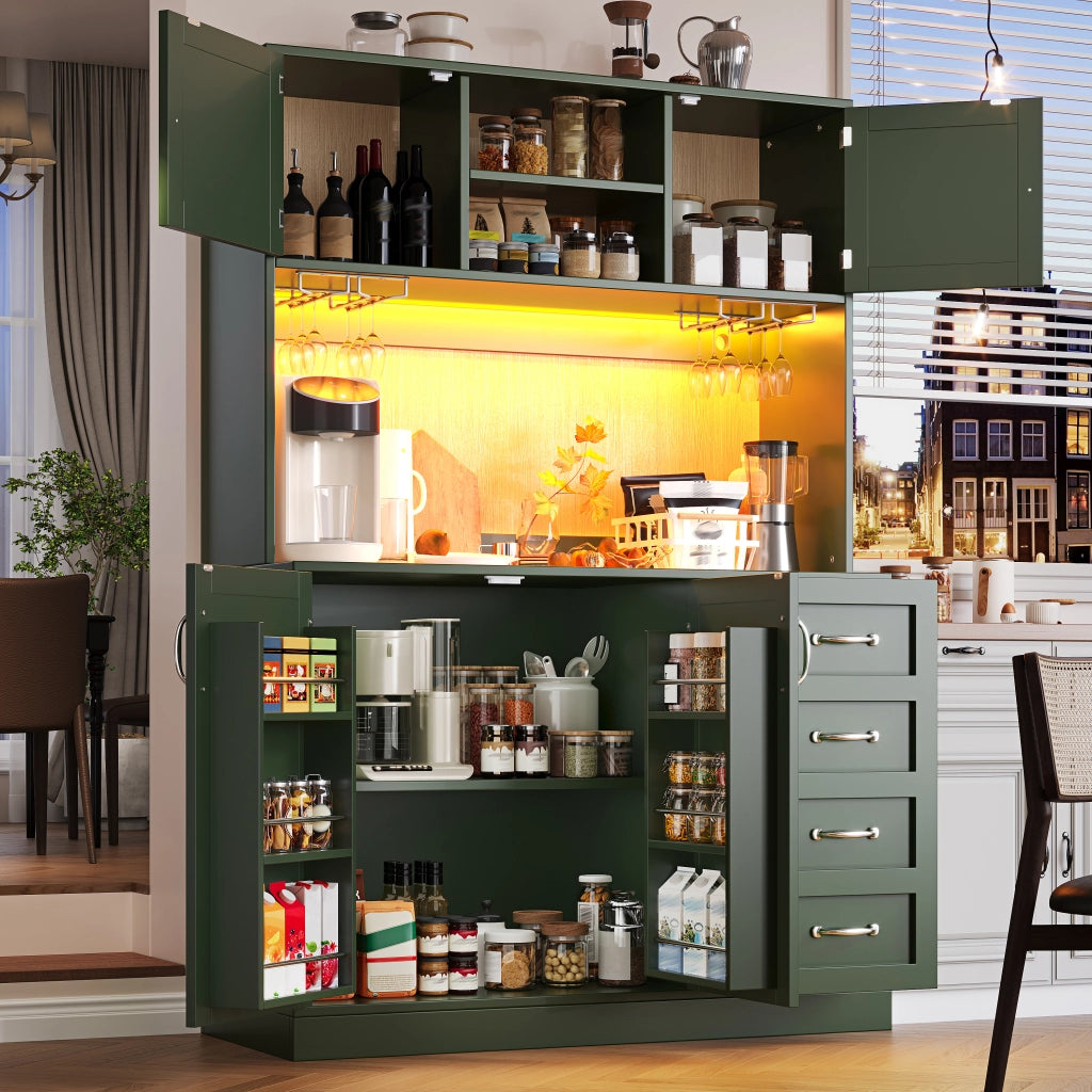 BUFFET 120x40x188 cm in MDF Verde con LED e sistema anti-ribaltamento