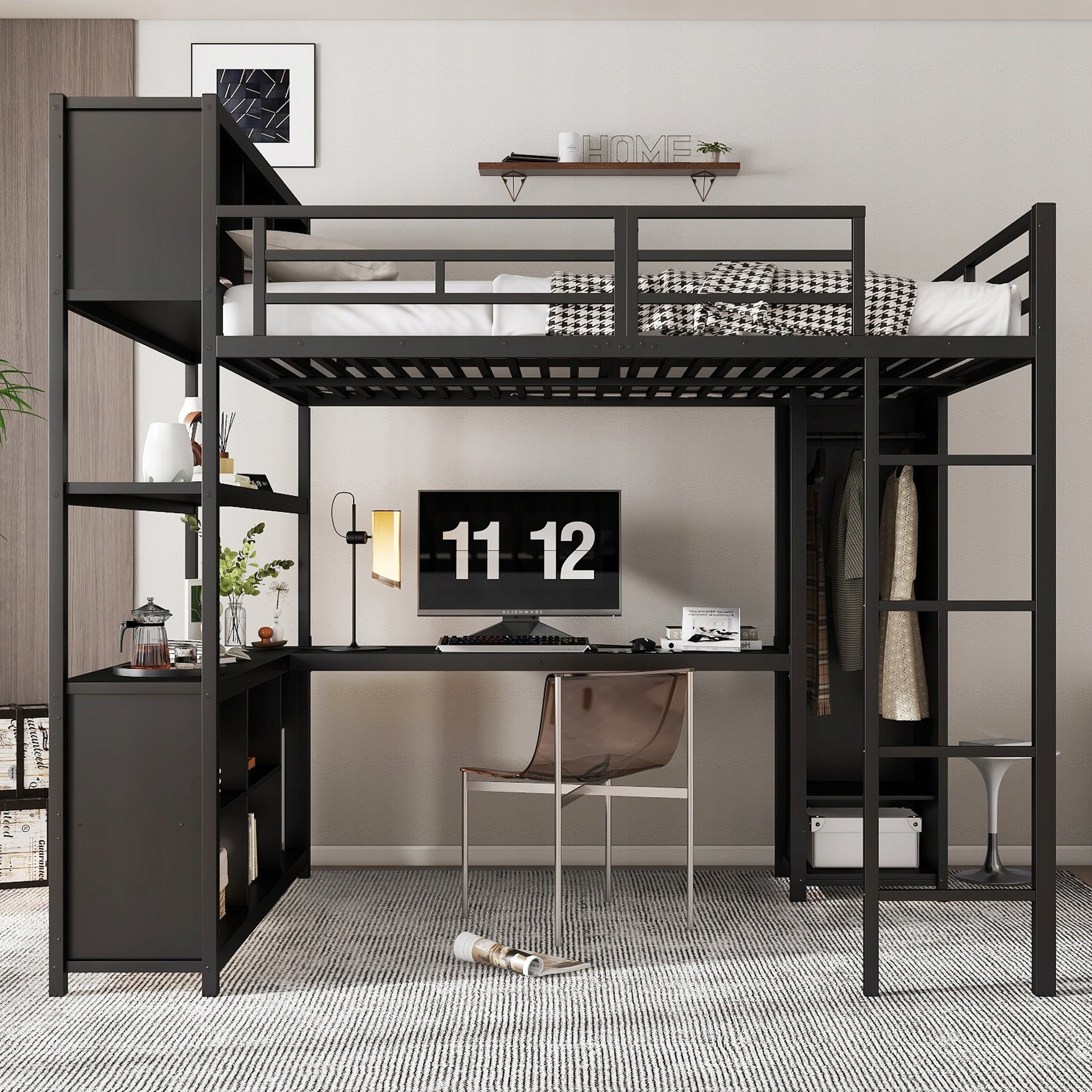 Letto a castello con scrivania e armadio - Xylo - 140x200 cm nero