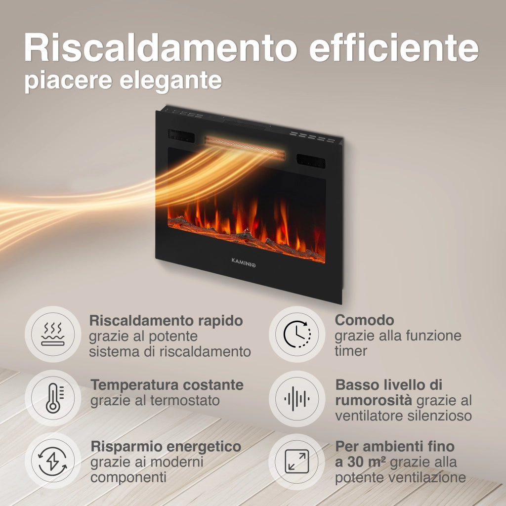 KAMINIO Camino elettrico MARLON - Camino elettrico 3 in 1 con riscaldatore, effetto fiamma 3D, 12 colori di fiamma, telecomando - 24 pollici