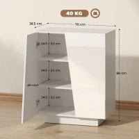 Mobiletto Multiuso in Truciolato Bianco a 3 Livelli con Ripiano Regolabile su 3 Livelli, 70x40x88 cm