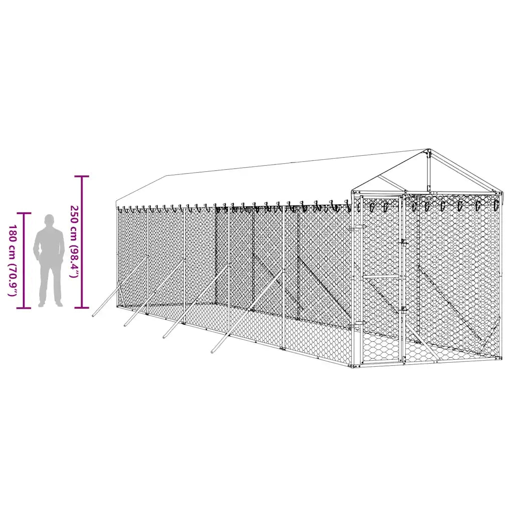 Cuccia Cani da Esterno Tetto Argento 2x10x2,5 m Acciaio Zincato 3190484