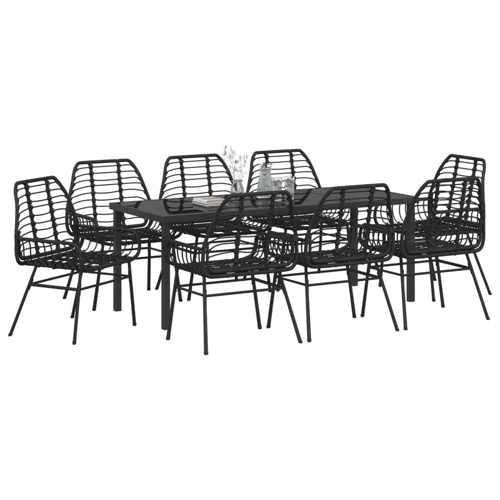 Set da pranzo da giardino a 9 pezzi nero in polyrattan