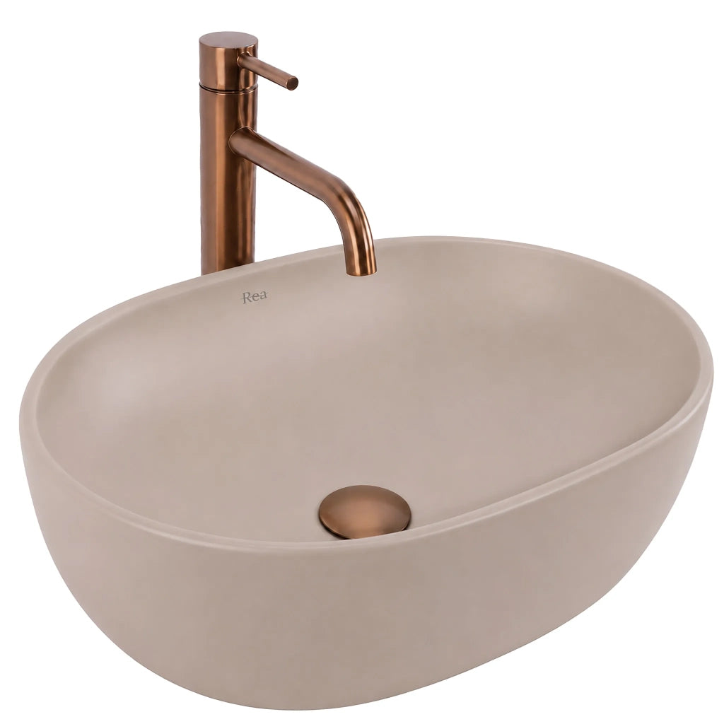 Set Wc Sospeso Focus + Lavabo Da Appoggio Rea Focus Taupe