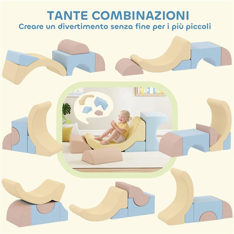 SET 5 COSTRUZIONI MORBIDE PER BAMBINI 1.5-8 ANNI, IN TESSUTO EFFETTO VELLUTO E SPUGNA, MULTICOLORE