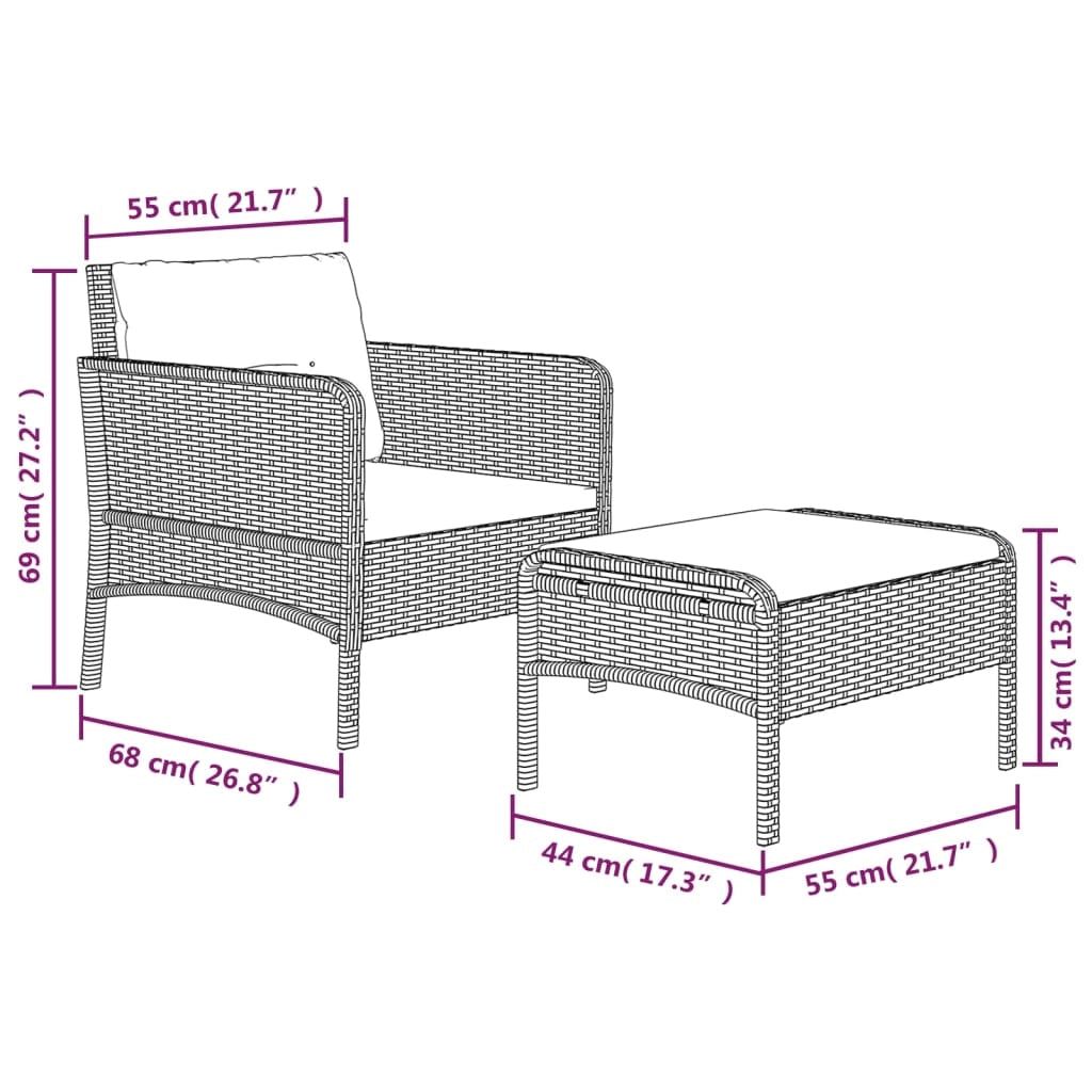 Set di mobili da giardino mobili da esterno set da 2 pezzi con cuscini in vimini di resina grigia 02_0015894
