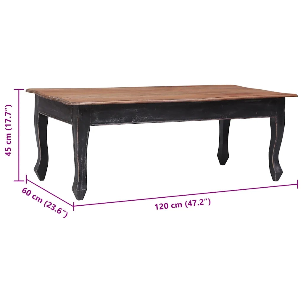 Tavolino da Salotto Nero 120x60x45 cm Legno Massello di Mogano 283904