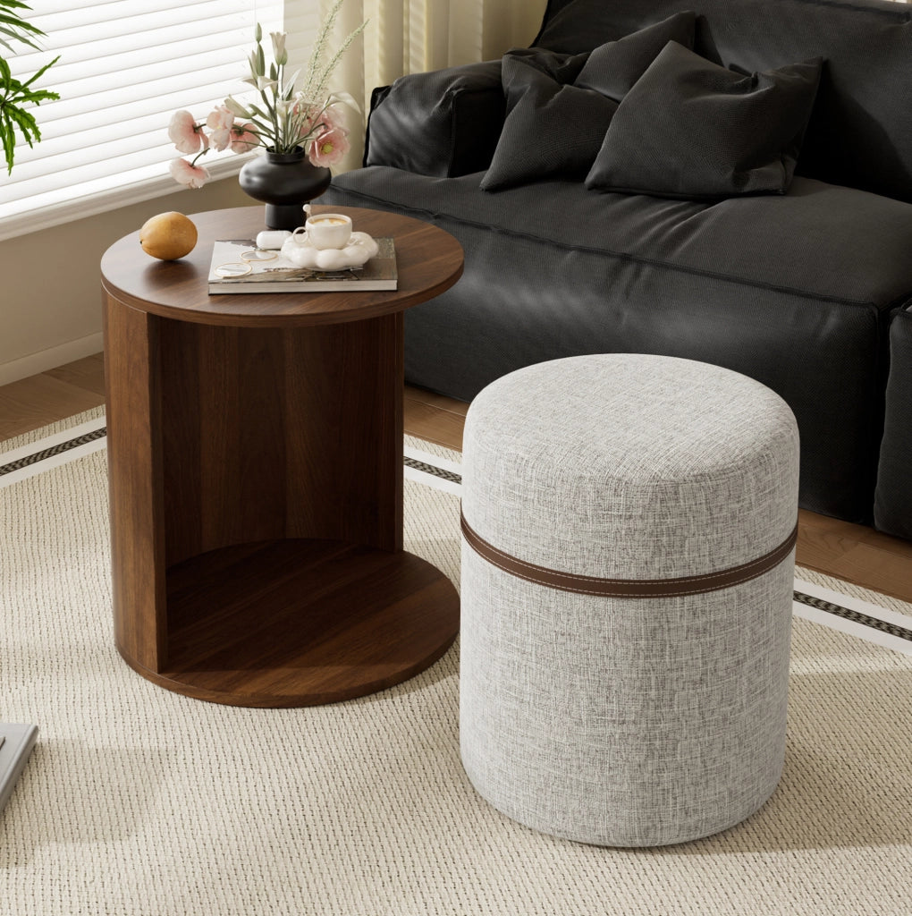 Tavolino rotondo con pouf integrato 38x38x47;5 cm in MDF e legno di pino; noce