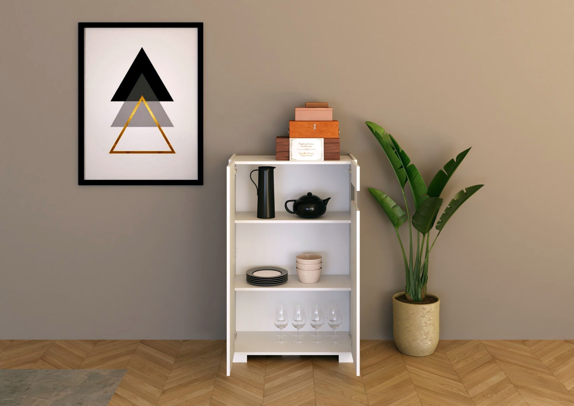 Credenza Alta 2 Ante 70x35x110 cm Riflesso Bianco Lucido