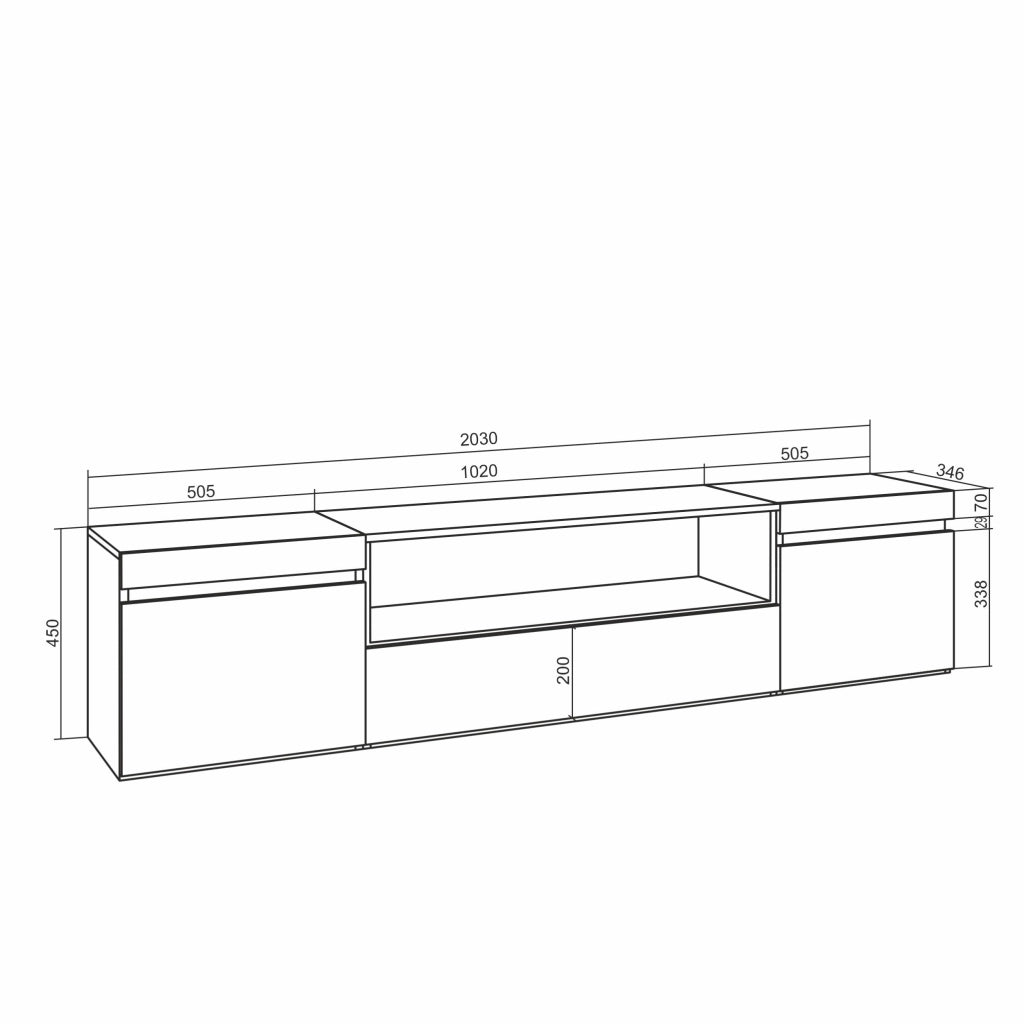 Mobile TV, 200x35x45cm, soggiorno, Per TV fino a 80", Camino elettrico, Bianco e nero RF2169