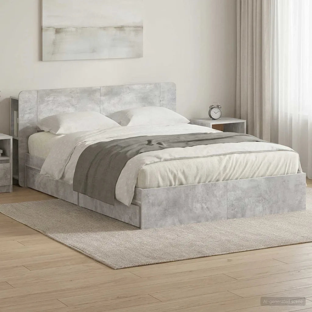Letto matrimoniale | Letto per adulti | Telaio del letto con storage Grigio Cemento 150 x 200 cm