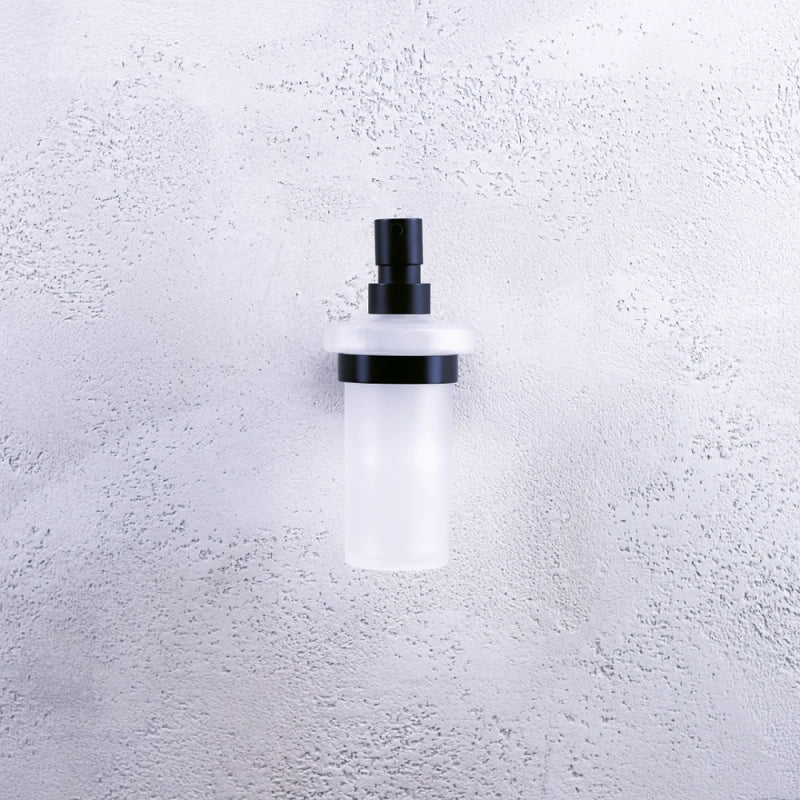 Dispenser sapone da parete DARK in ottone nero e vetro 19x13,3x8 cm /230ml