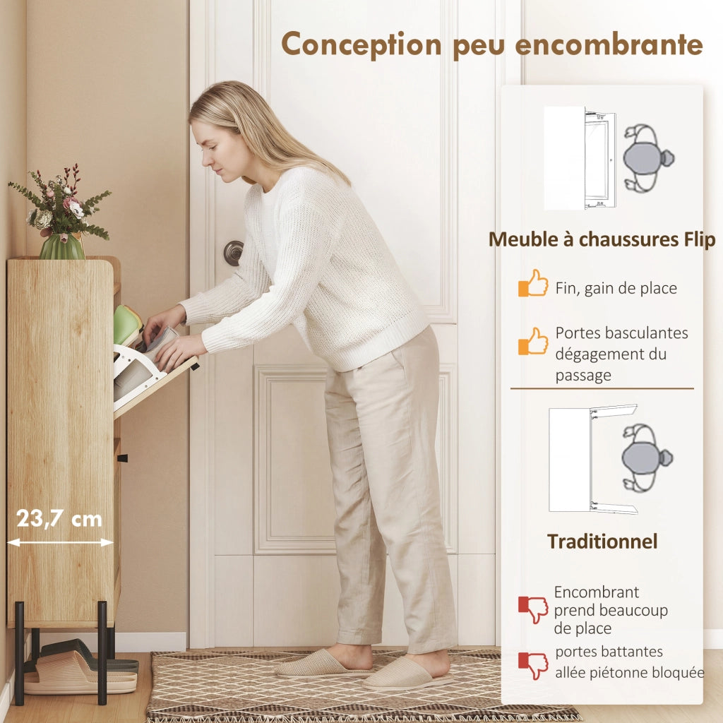 Scarpiera 12 paia con ante in rattan e 2 cassetti ¨C zephmum ¨C rovere 88x132x19