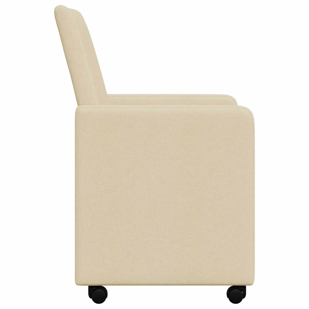 Sedie da Pranzo con Ruote 2 pcs Crema 57 x 66 x 94 cm Tessuto