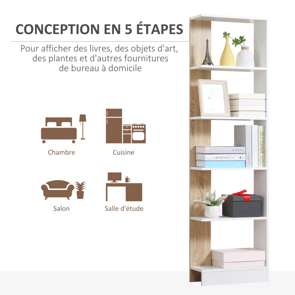 Libreria con 5 Ripiani ¨C Zephmum ¨C 45x21x170 Bianco Rovere