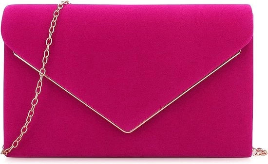 borsa a catena, borsa da donna, piccola, elegante borsa a forma di busta in velluto con chiusura a croce, tasca da spalla classica per serata (rosa scuro)