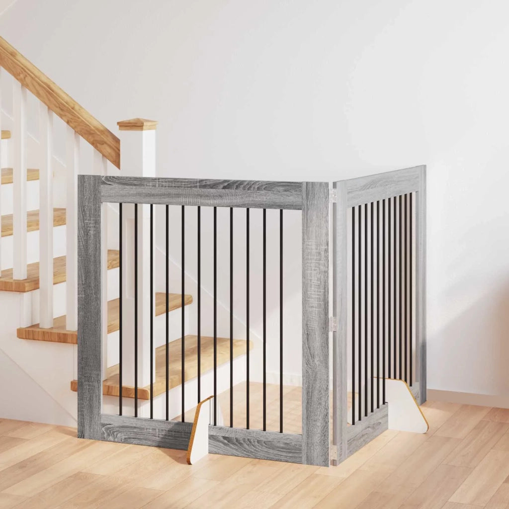 Cancello per cani con supporti 2 pcs Grigio Sonoma 100 x 100 cm