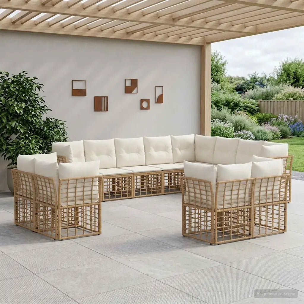 Set di divani da esterno Naturale e Bianco Crema Poliestere
