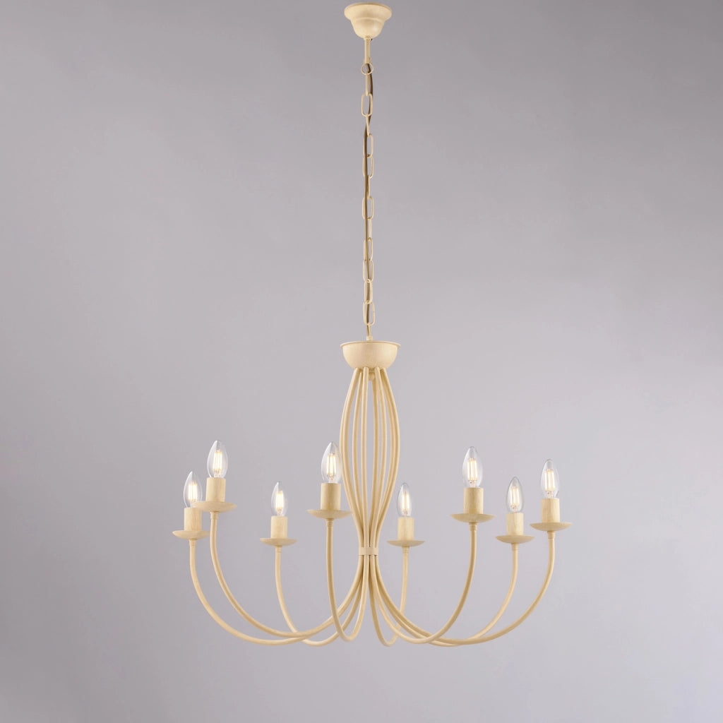 Lampadario Rustico Botte 8 Luci In Ferro Battuto Decapè Avorio