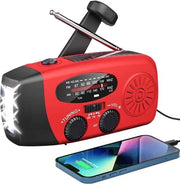 Radio di emergenza portatile - Batteria ricaricabile 2000 mAh - Lampada da tasca - Caricabile a energia solare - Allarme SOS - Cavo USB-C - Kit di emergenza - Plastica - rosso