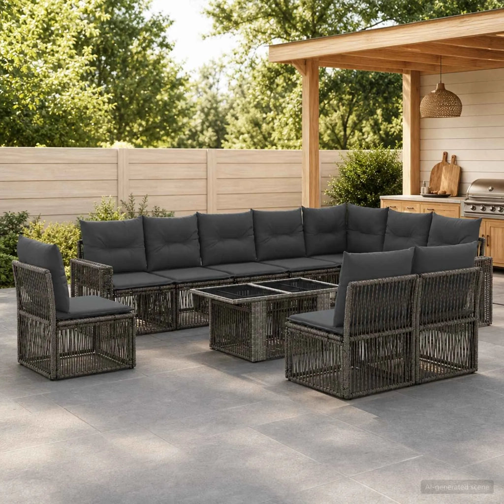 Set Divano da Giardino 11 pz Grigio e Grigio Scuro polyrattan 3436805