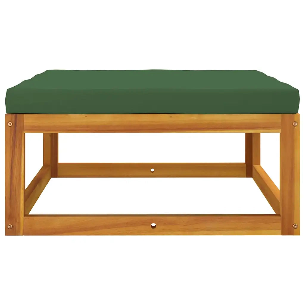 Poggiapiedi da Giardino con Cuscino Verde Legno Massello Acacia 360022
