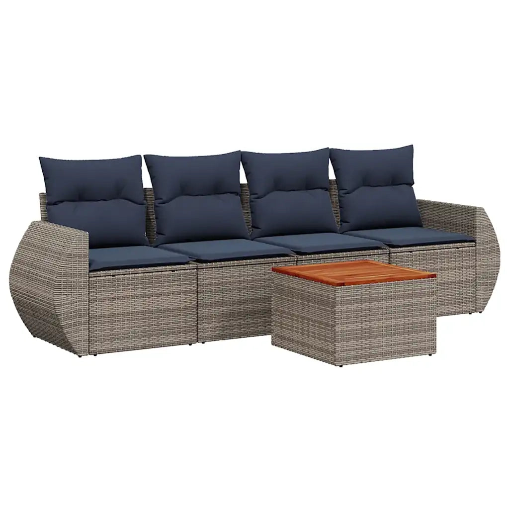 Set Divani da Giardino 5 pz con Cuscini Grigio in Polyrattan 3224885