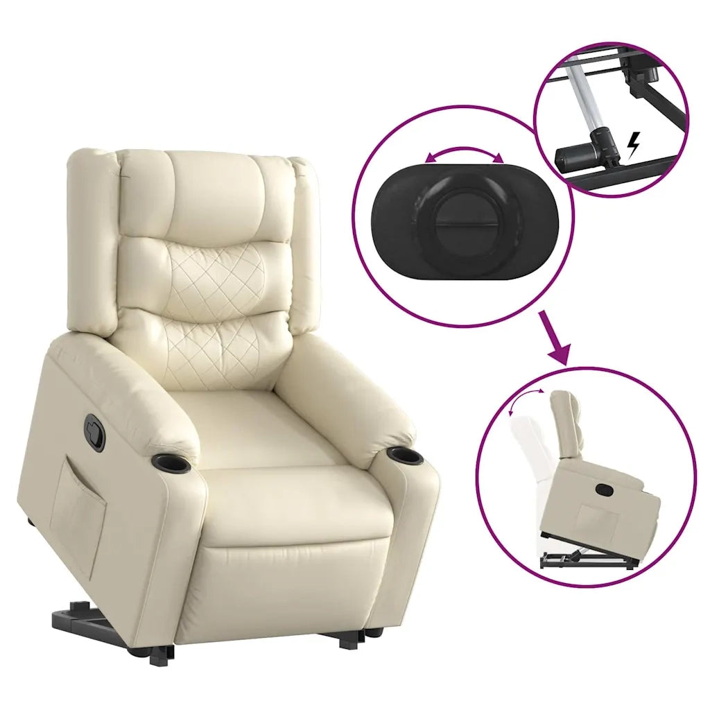 Poltrona Alzapersona Reclinabile Crema in Similpelle 3206552