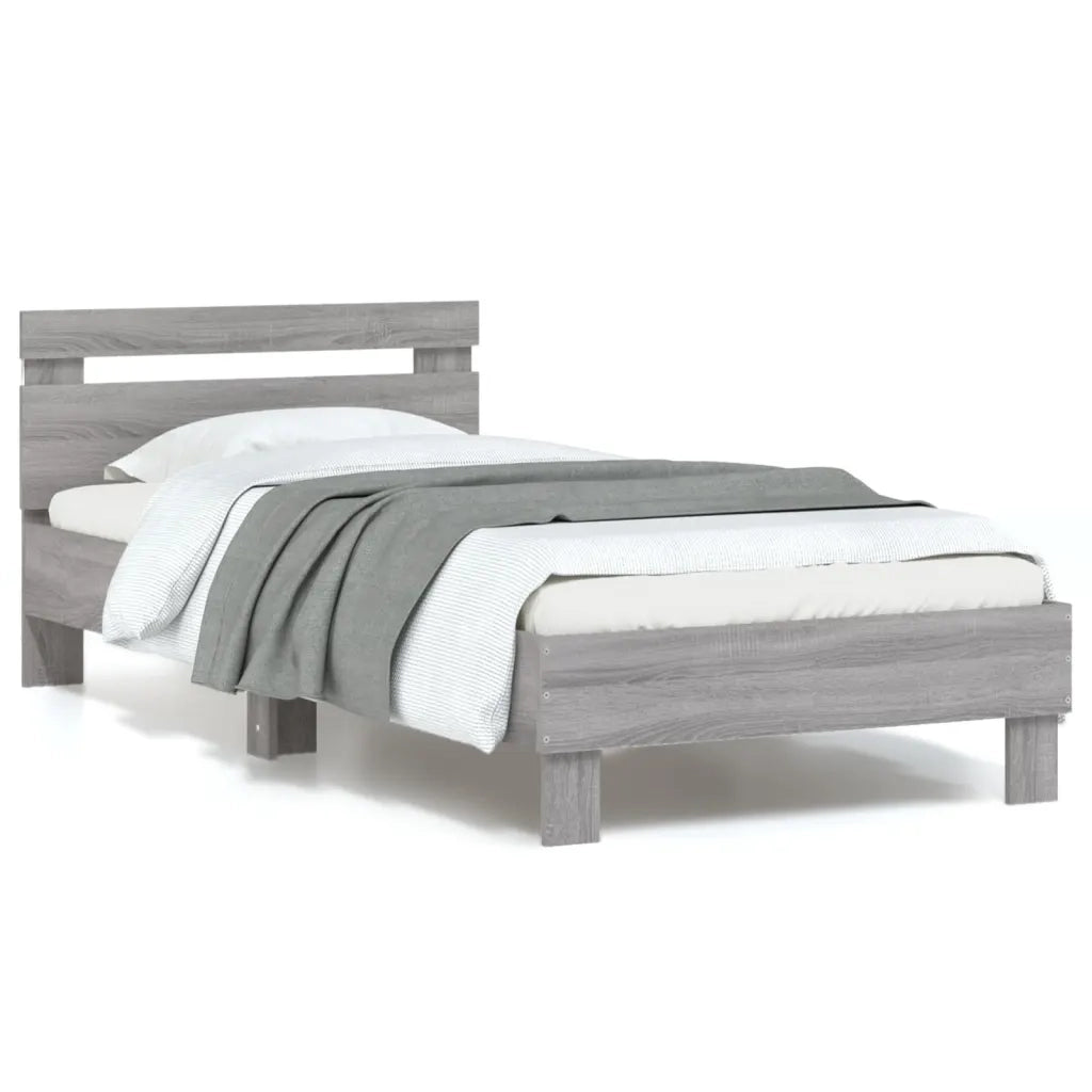 Letto singolo | Letto per adulti | Giroletto con Testiera e LED Grigio Sonoma 90x190 cm