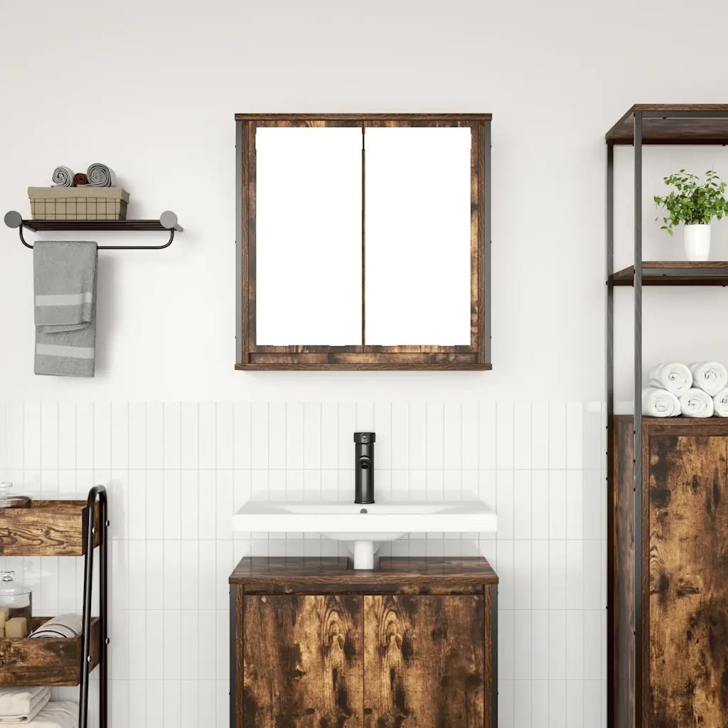 Pensile da Bagno con Specchio Rovere Fumo 60x21x60 cm 861899