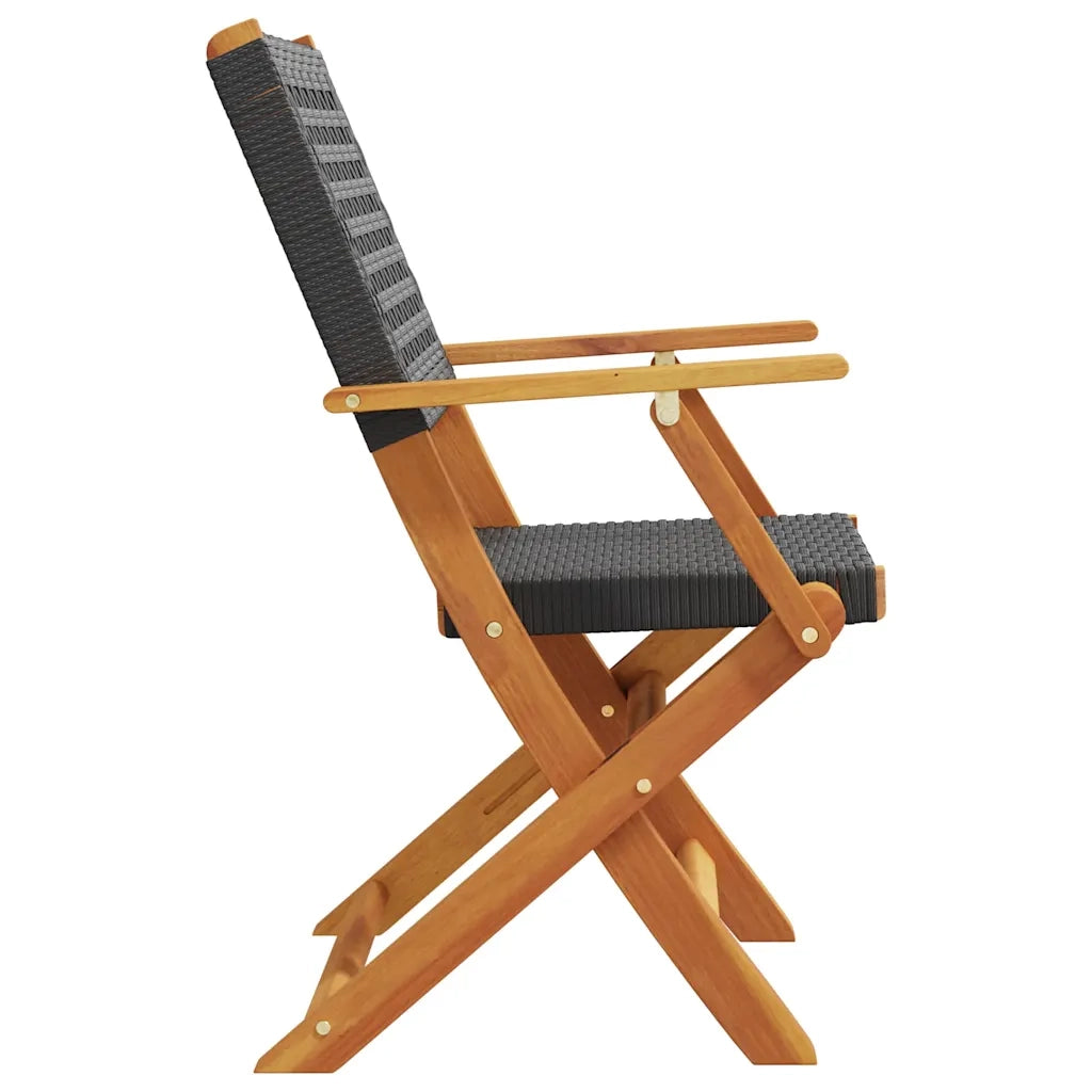 Sedie Giardino Pieghevoli 6 pz | Sedie da Esterno Nere Polyrattan e Legno Massello