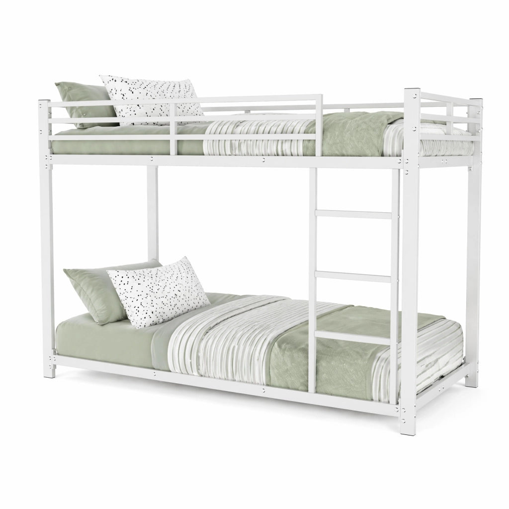 Letto a castello in metallo 90x200 cm; struttura stabile; bianco