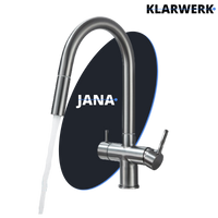 Jana | Raccordo estensibile premium a 3 vie grigio titanio opaco | Rubinetto osmosi da cucina in acciaio inox |. Filtro 3 connessioni ad arco alto