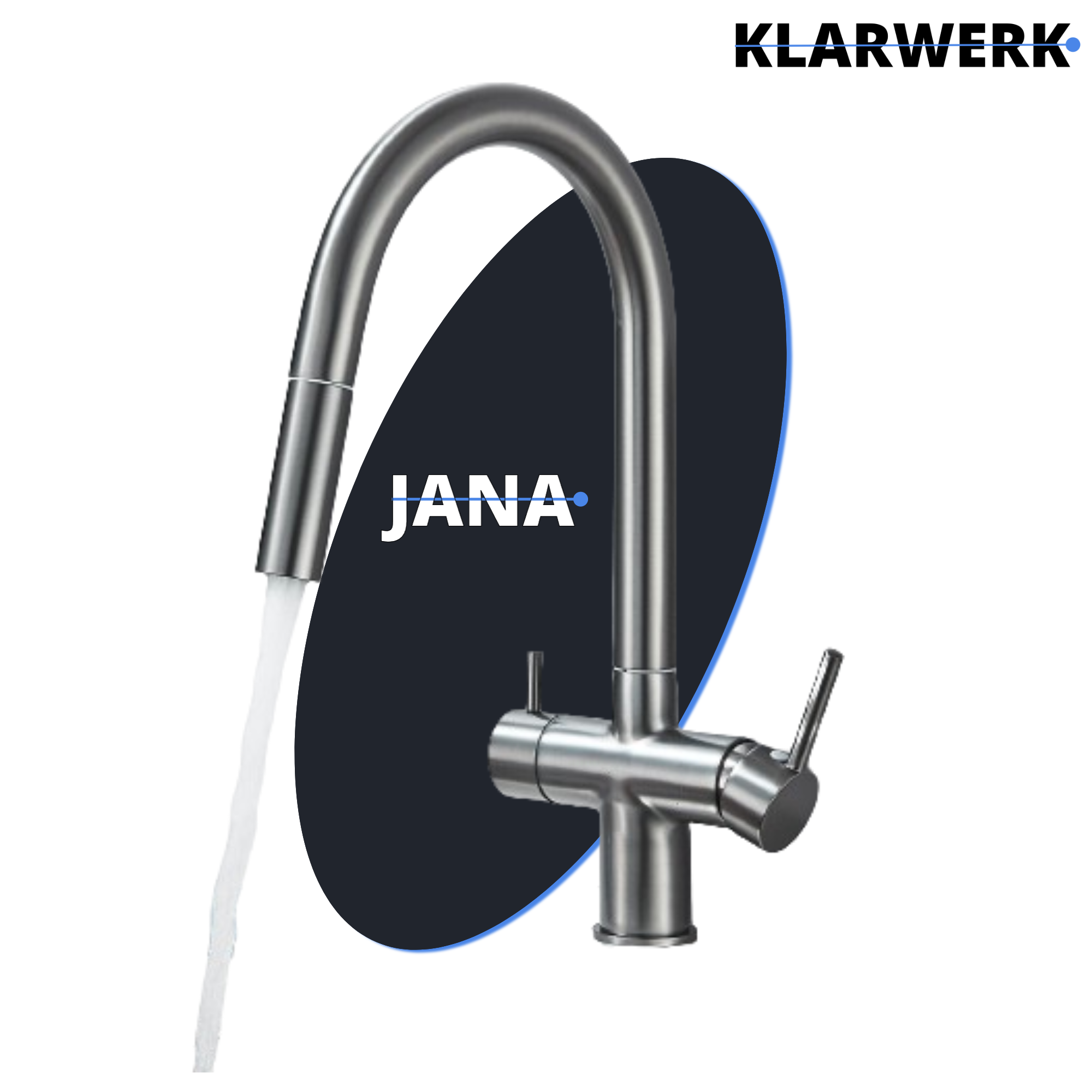 Jana | Raccordo estensibile premium a 3 vie grigio titanio opaco | Rubinetto osmosi da cucina in acciaio inox |. Filtro 3 connessioni ad arco alto