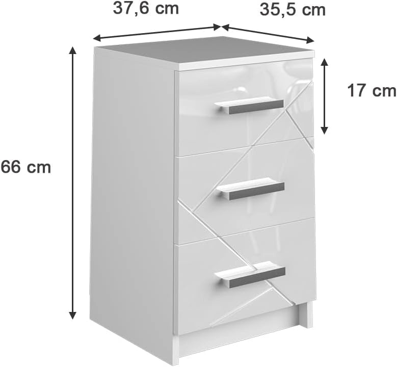 Comodini camera da letto Irma, Bianco, 35.5 x 66 cm, adatto per il posizionamento laterale accanto a letti boxspring