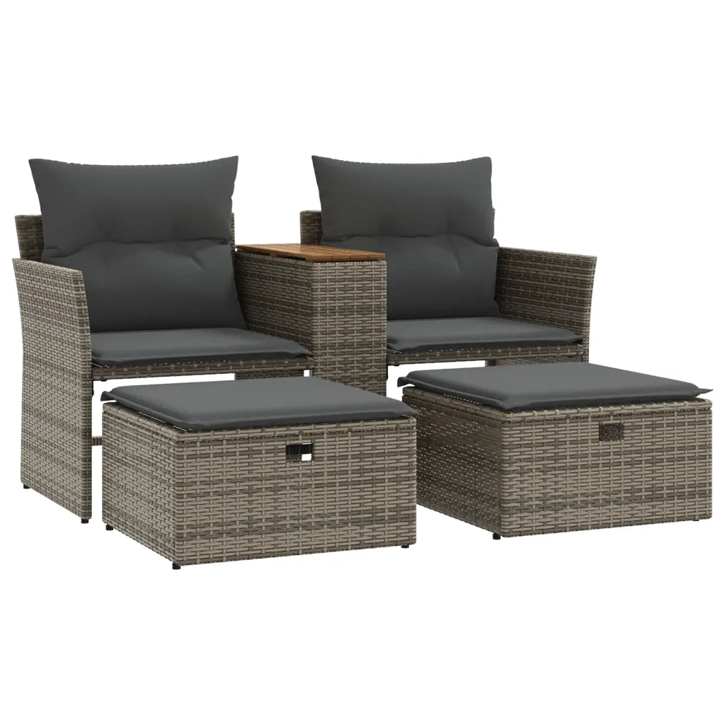 Divano da Giardino 2 Posti con Sgabelli-Sofa da Giardino-Divano da esterno Grigio in Polyrattan 427169