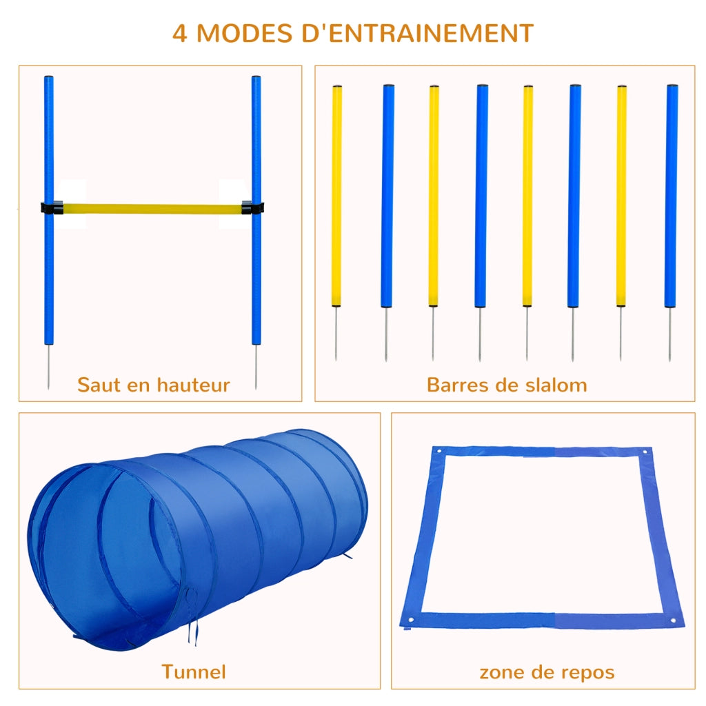 Set per Agility Cani con Tunnel, Slalom e Zona Riposo ¨C zephmum ¨C Blu e Giallo