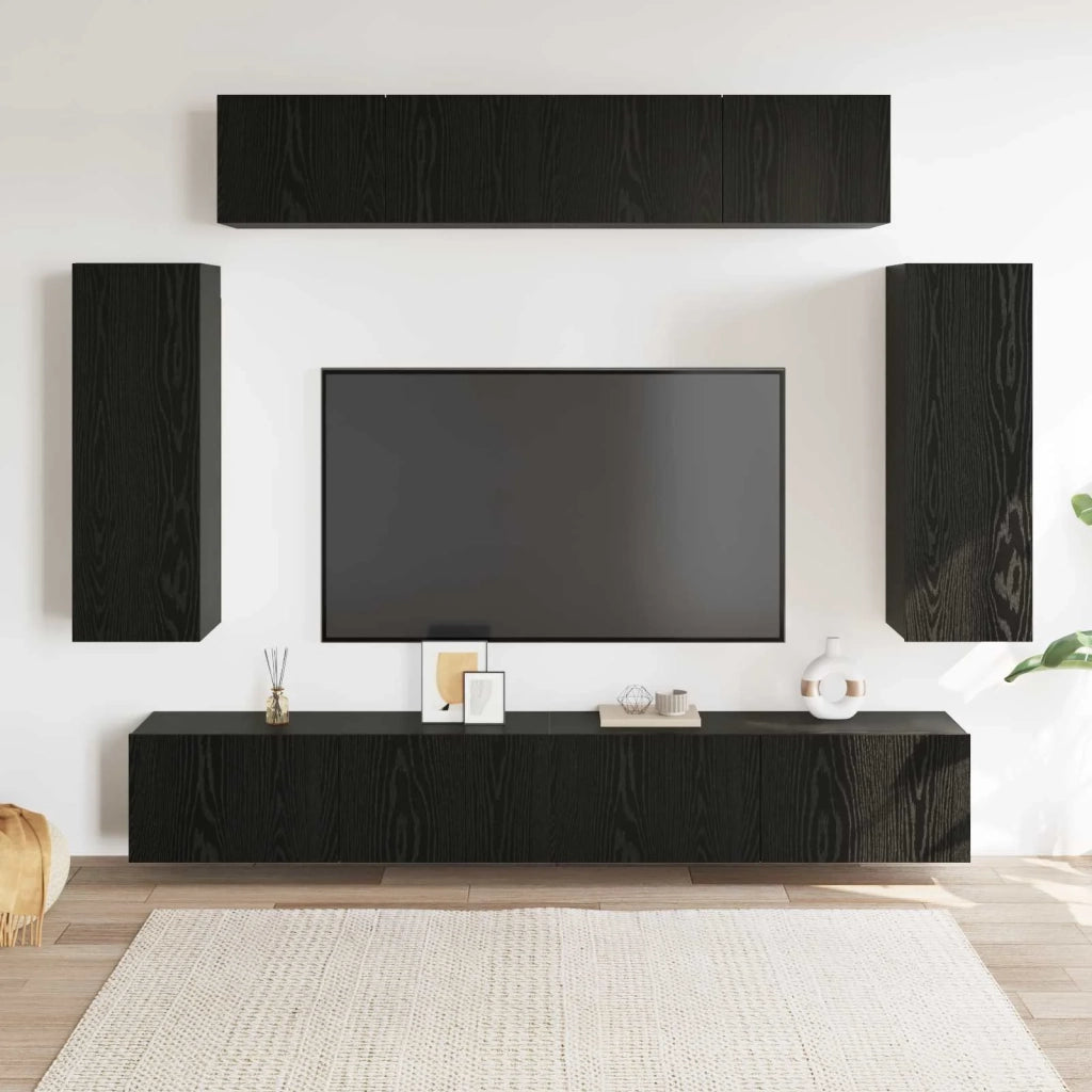 Set mobile TV 6 pz | Armadietto TV | Mobile Porta TV Rovere Nero 100 x 30 x 30 cm